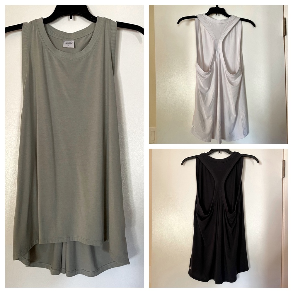 3 Athleta Ease In Tanks Green Black White L